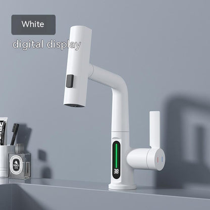 Smart digital display faucet, pull-out basin faucet, temperature digital display, rotation.