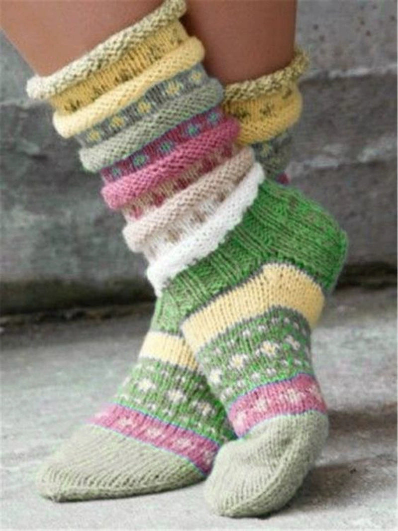 Women's warm-colored woolen knit socks