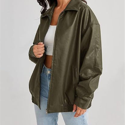 Women's Motorcycle Jacket Artificial Plus Size