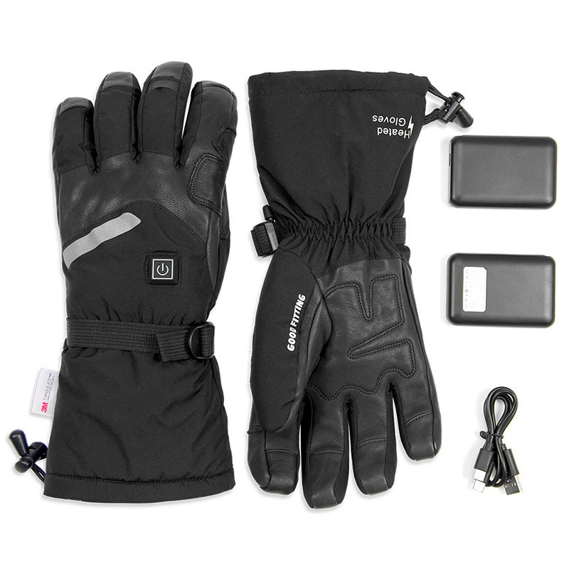 Sheepskin Electric Heating Gloves for Motorcycles, Thermal Smart Touch Screen, and Outdoor Skiing