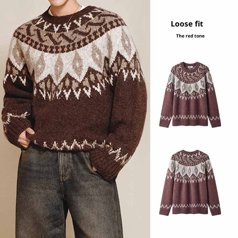 Jacquard Christmas Round Neck Sweater for Men