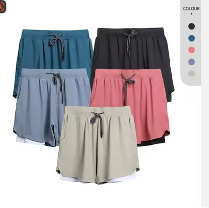 Gym Clothing Men Quick Dry 2 In 1 Gym Shorts Men Polyester Spandex Breathable Shorts Men Liner Running Fitness Shorts