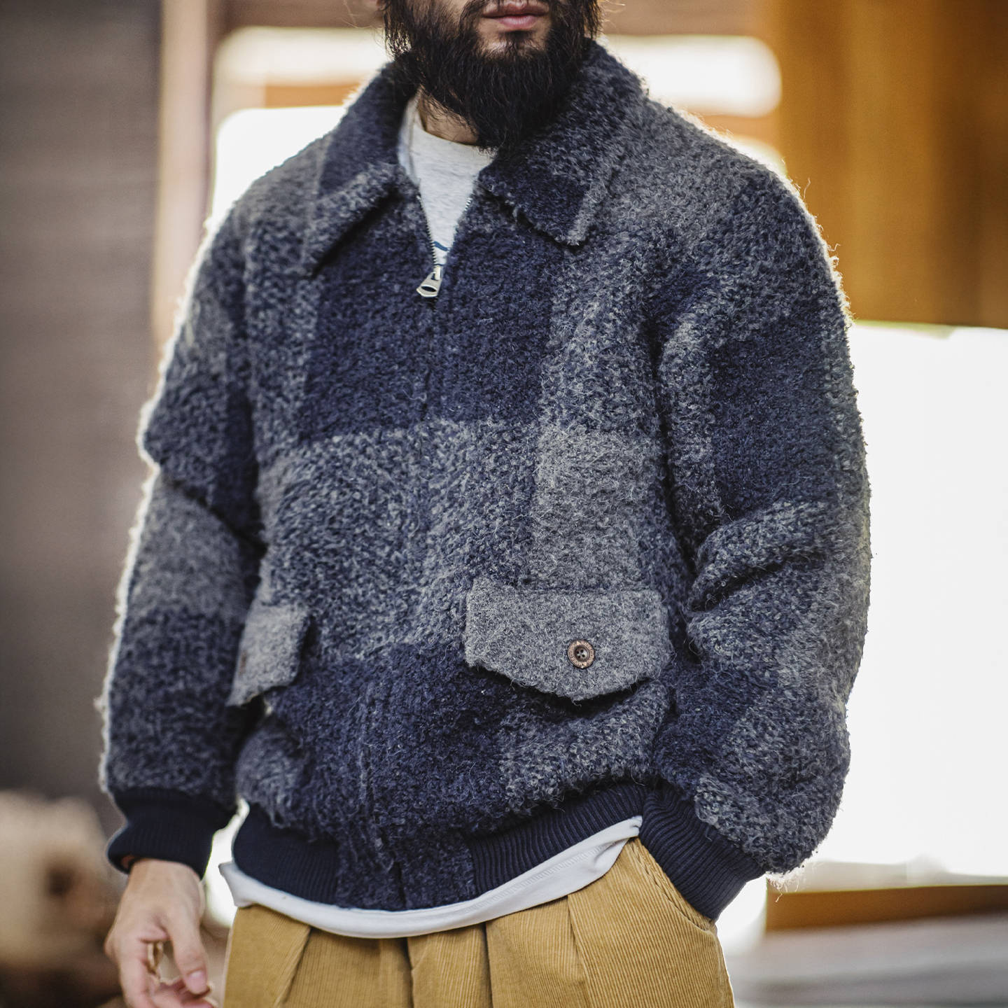 Men's Lapel Plaid Cardigan Jacket - Autumn