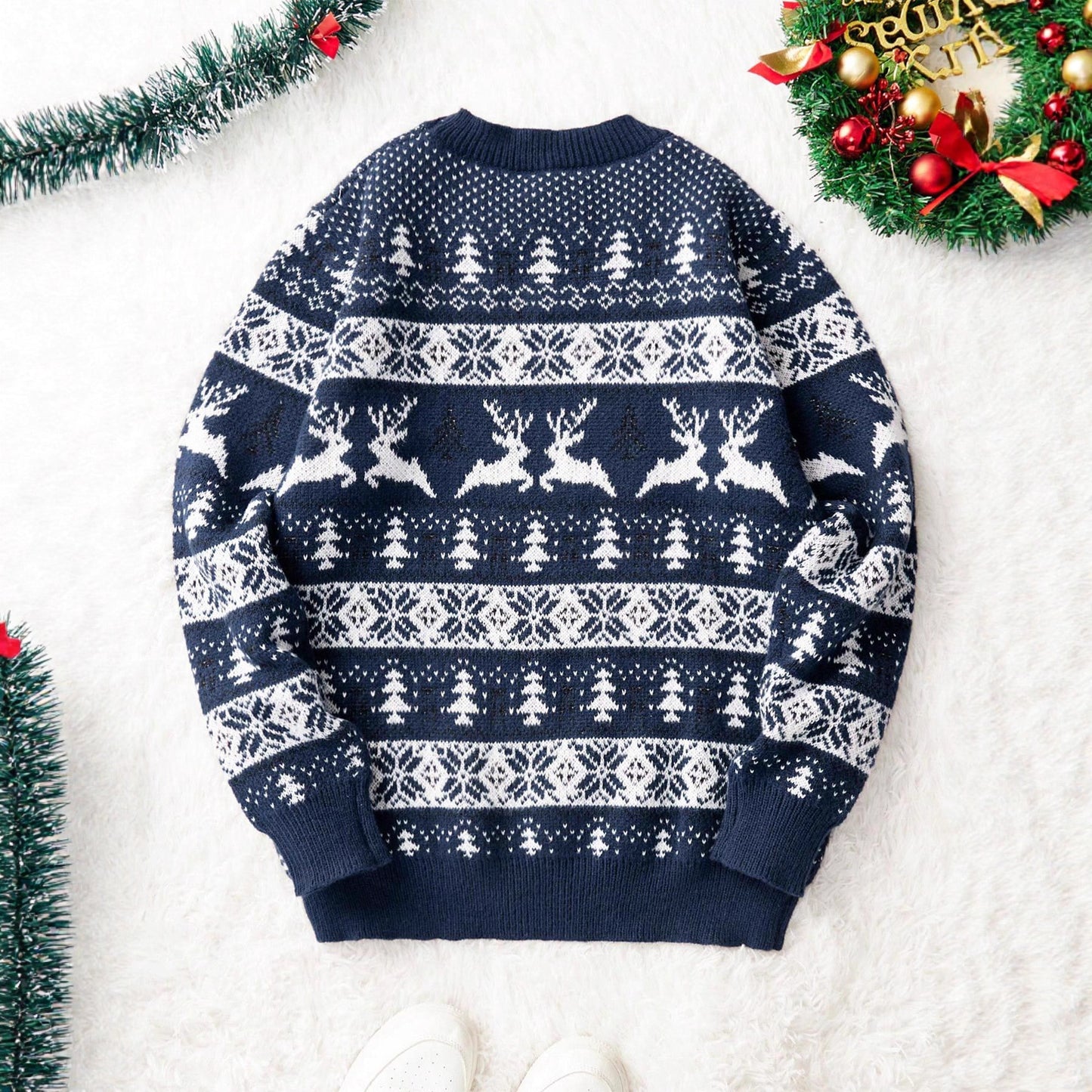 Men's Christmas Sweater, Round Neck, Loose Fit, Jacquard Knitwear