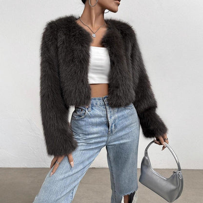Fox Fur Fashion Thick Warm Long Sleeves Short Coat