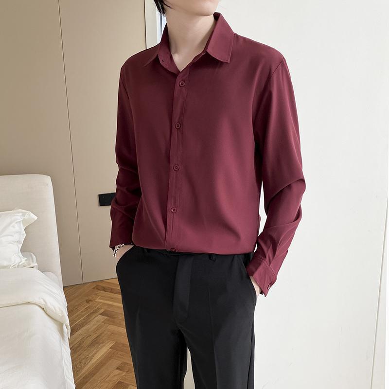 Men's Wine Red Long Sleeve Slim Fit Business Shirt