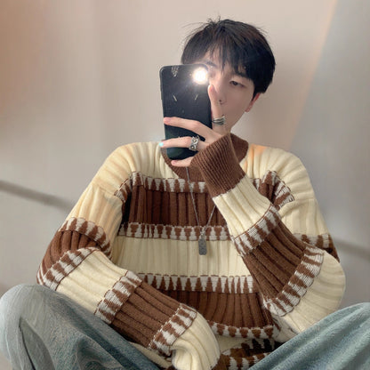 Striped Contrast Color Sweater Japanese-style Retro