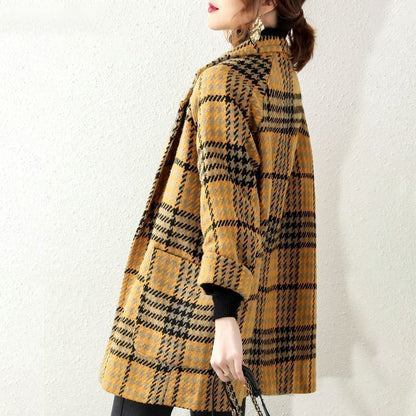Buckle Lapel Long Sleeve Fashion Hepburn Style Woolen Coat