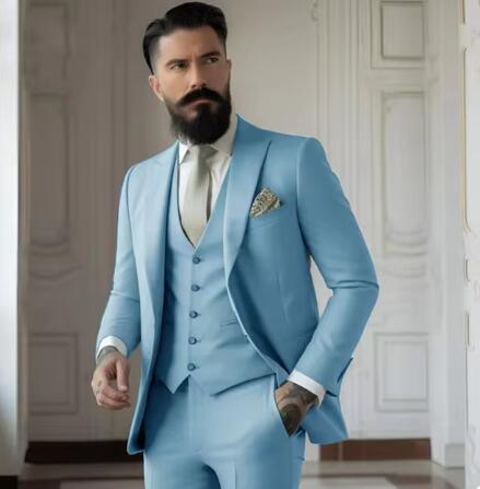 Men's Solid Color Slim Fit Business Suit Set