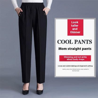Spring and Autumn Mid-Age Mom Pants Straight Leg Trousers