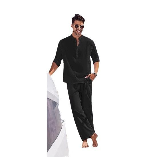 Men's Long Sleeve Pants Suit, Solid Color, Casual