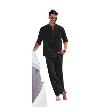 Men's Long Sleeve Pants Suit, Solid Color, Casual