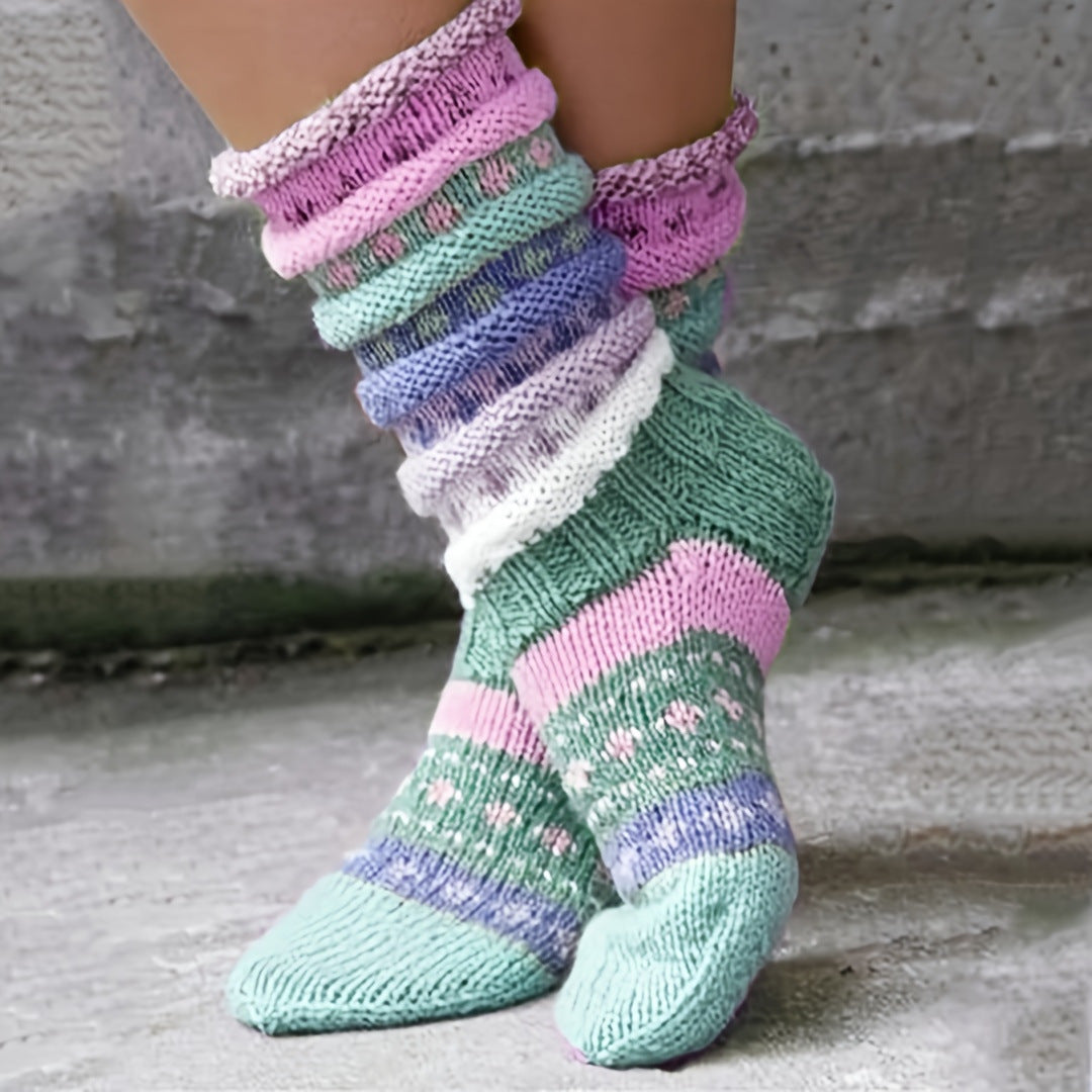 Women's warm-colored woolen knit socks