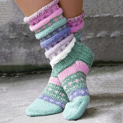 Women's warm-colored woolen knit socks