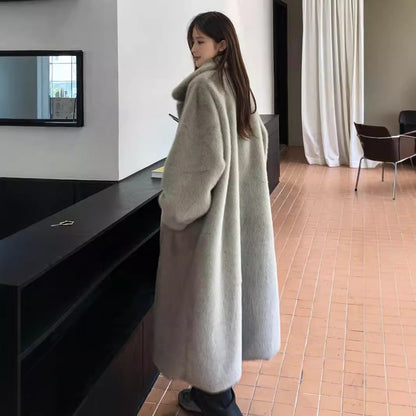Women's Winter Extended Fashion Leather Fur Coat