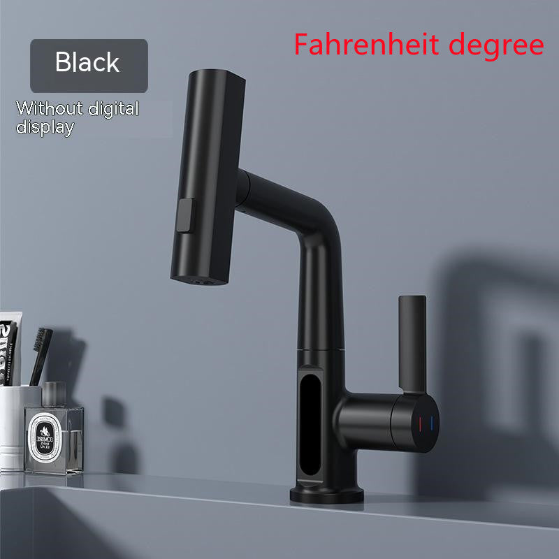 Smart digital display faucet, pull-out basin faucet, temperature digital display, rotation.