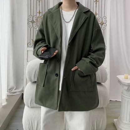 Autumn And Winter Men's Mid-length Extra Loose Woolen Coat Outerwear Plus Cotton