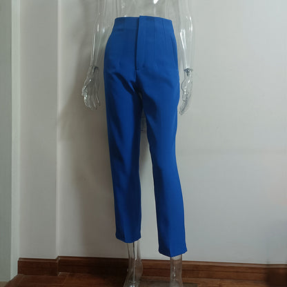 Basic Pleated Casual High Waist Pure Color Slim-fit Pants