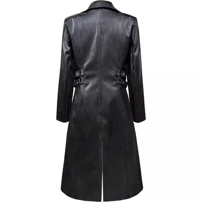 European And American Medieval Clothing Mid-length PU Leather Trench Coat