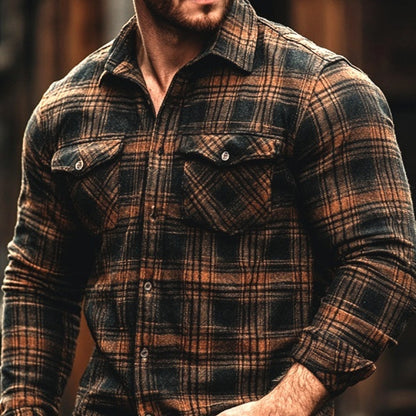 Men's Plaid Printed Fleece-lined Pocket Shirt