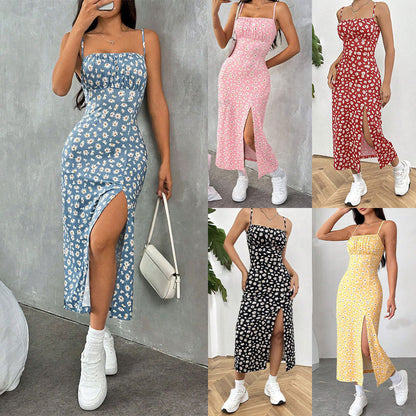Straps Spaghetti Chest Wrap Slit Sheath Women's Dress