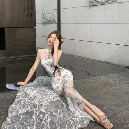 Women's Halter Dress with Slim Design