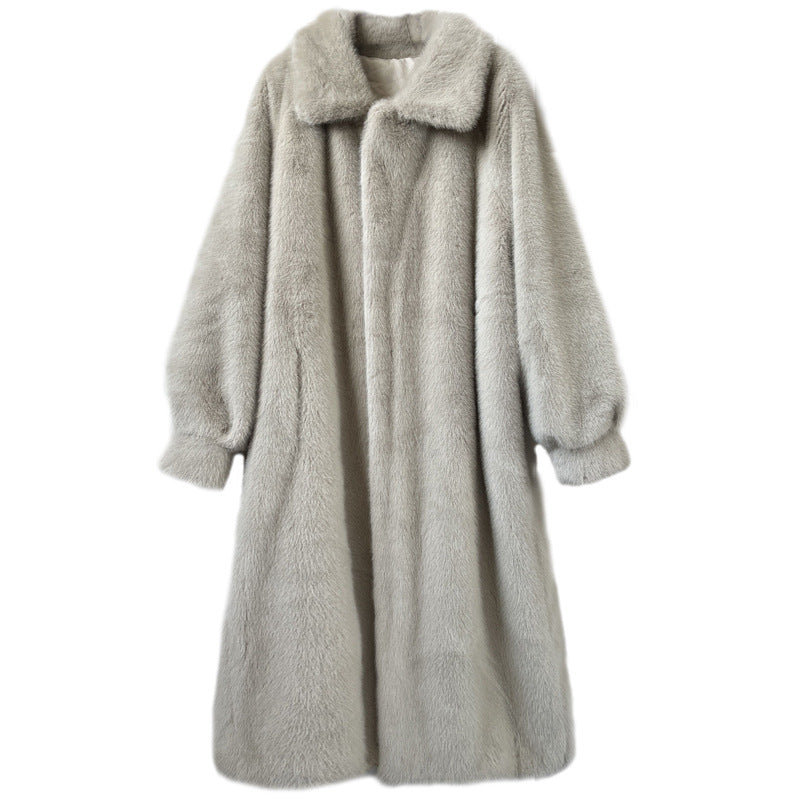 Women's Winter Extended Fashion Leather Fur Coat