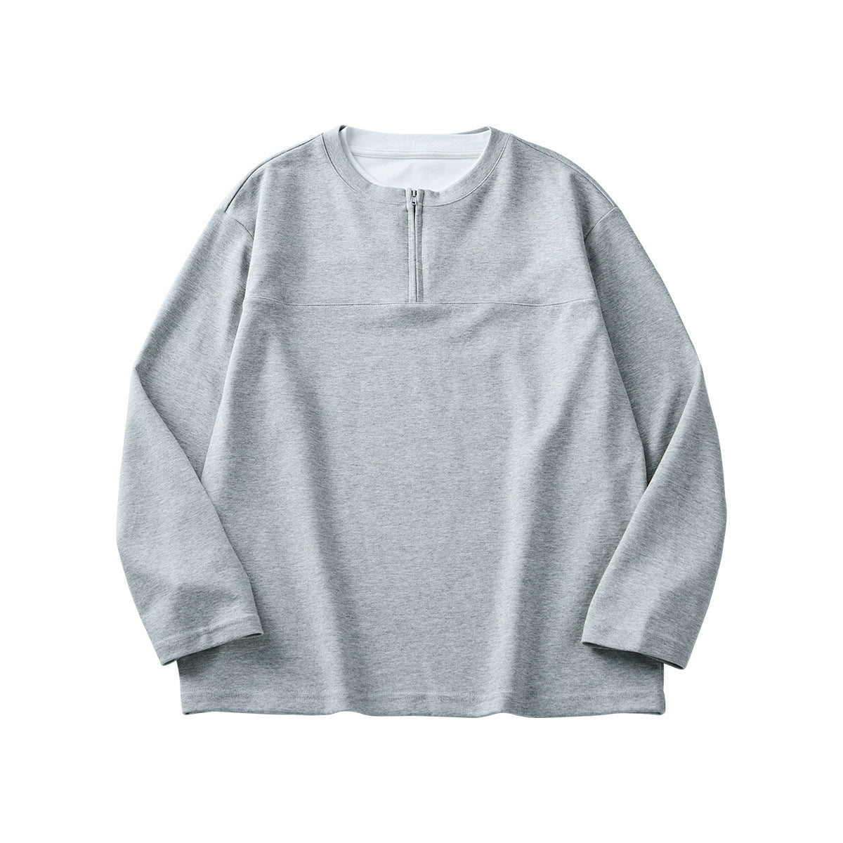 Half Long-sleeve Zipper Men's T-Shirt Autumn High-grade Contrast Color Loose Crew Neck Top