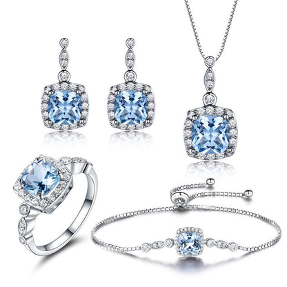 925 Sterling Silver Sky Blue Topaz Necklace, Four-Piece Set