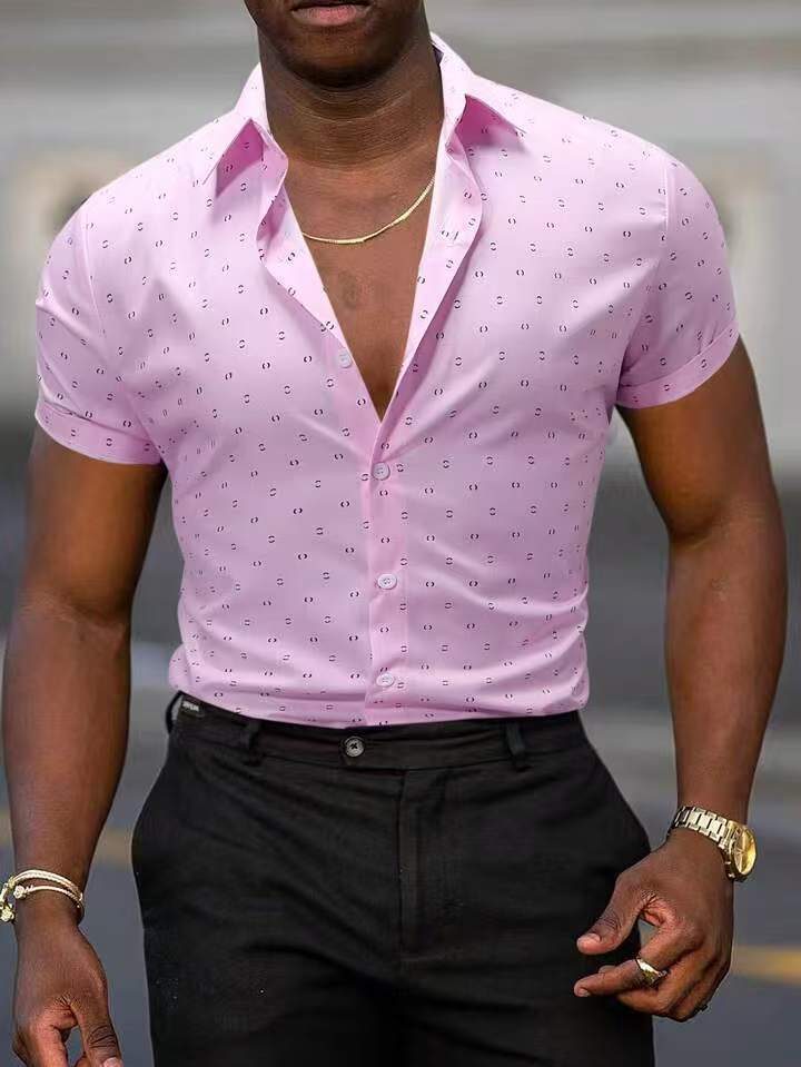 Men's Breathable Stretch Thin Printed Short-sleeved Shirt