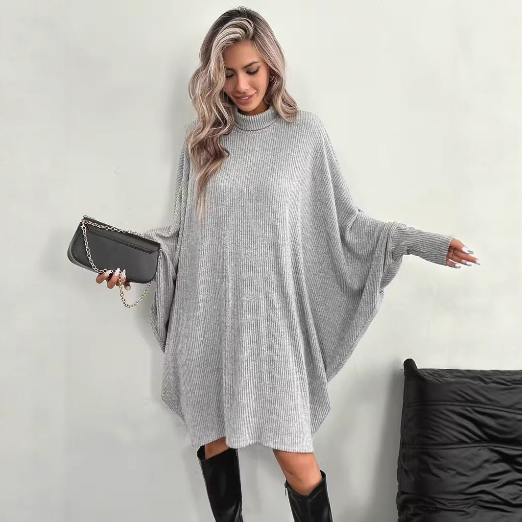 Women's Elegant Loose Batwing Sleeve Dress Turtleneck Long Sleeve