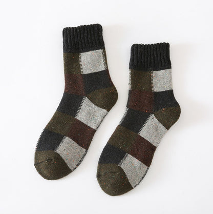 Men's Thick Wool Socks, Plush, Warm, Retro Checker