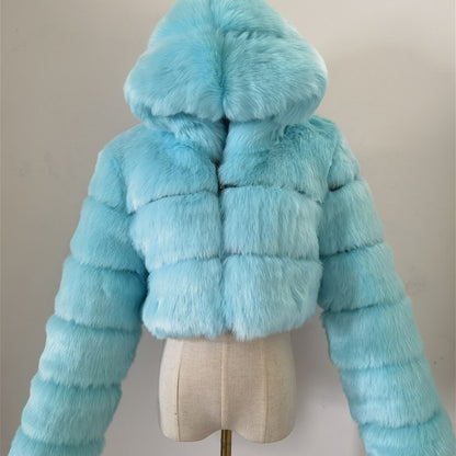 Short Hood Fox Fur Feminino Long Sleeve Stitching Coat