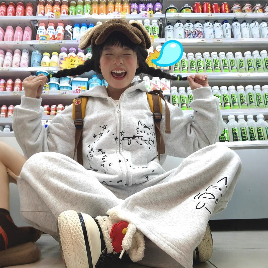 College Style Embroidered Cute Cartoon Hooded Sweatshirt for Women, Loose Fit, Casual