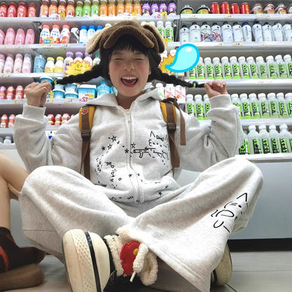 College Style Embroidered Cute Cartoon Hooded Sweatshirt for Women, Loose Fit, Casual