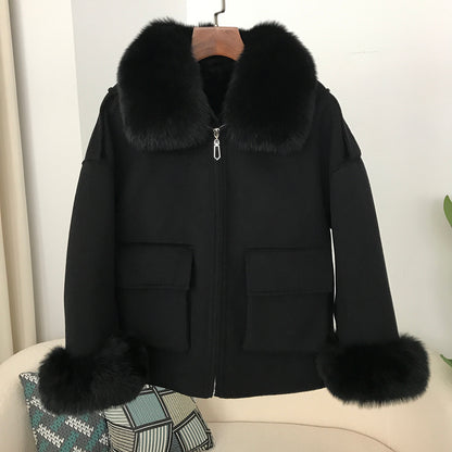 Short double-sided wool overcoat for autumn and winter. Velvet.
