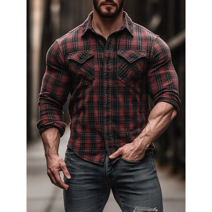 Men's Plaid Printed Fleece-lined Pocket Shirt