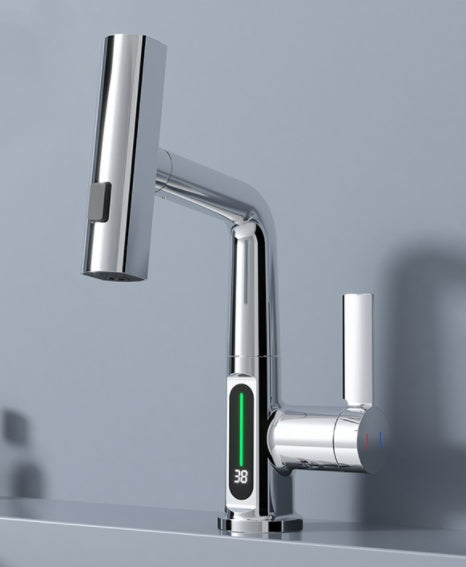 Smart digital display faucet, pull-out basin faucet, temperature digital display, rotation.