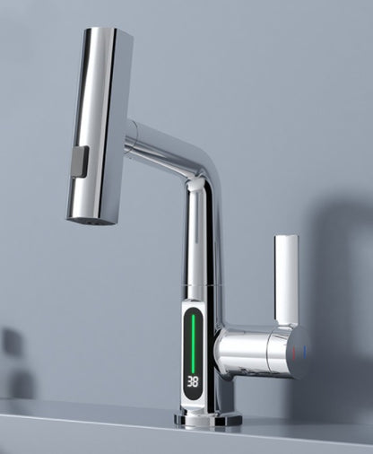 Smart digital display faucet, pull-out basin faucet, temperature digital display, rotation.