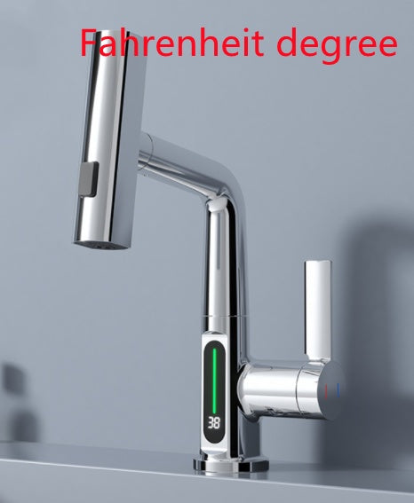 Smart digital display faucet, pull-out basin faucet, temperature digital display, rotation.