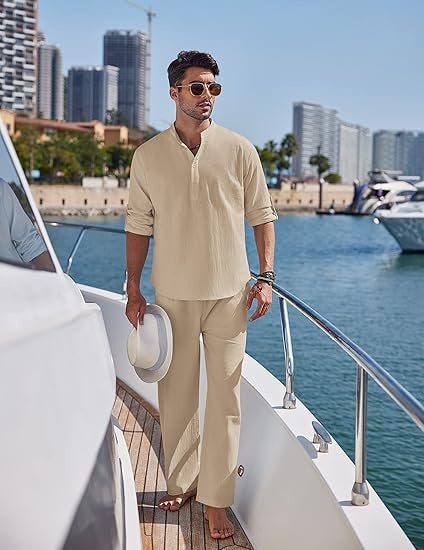 Men's Long Sleeve Pants Suit, Solid Color, Casual