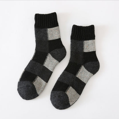 Men's Thick Wool Socks, Plush, Warm, Retro Checker