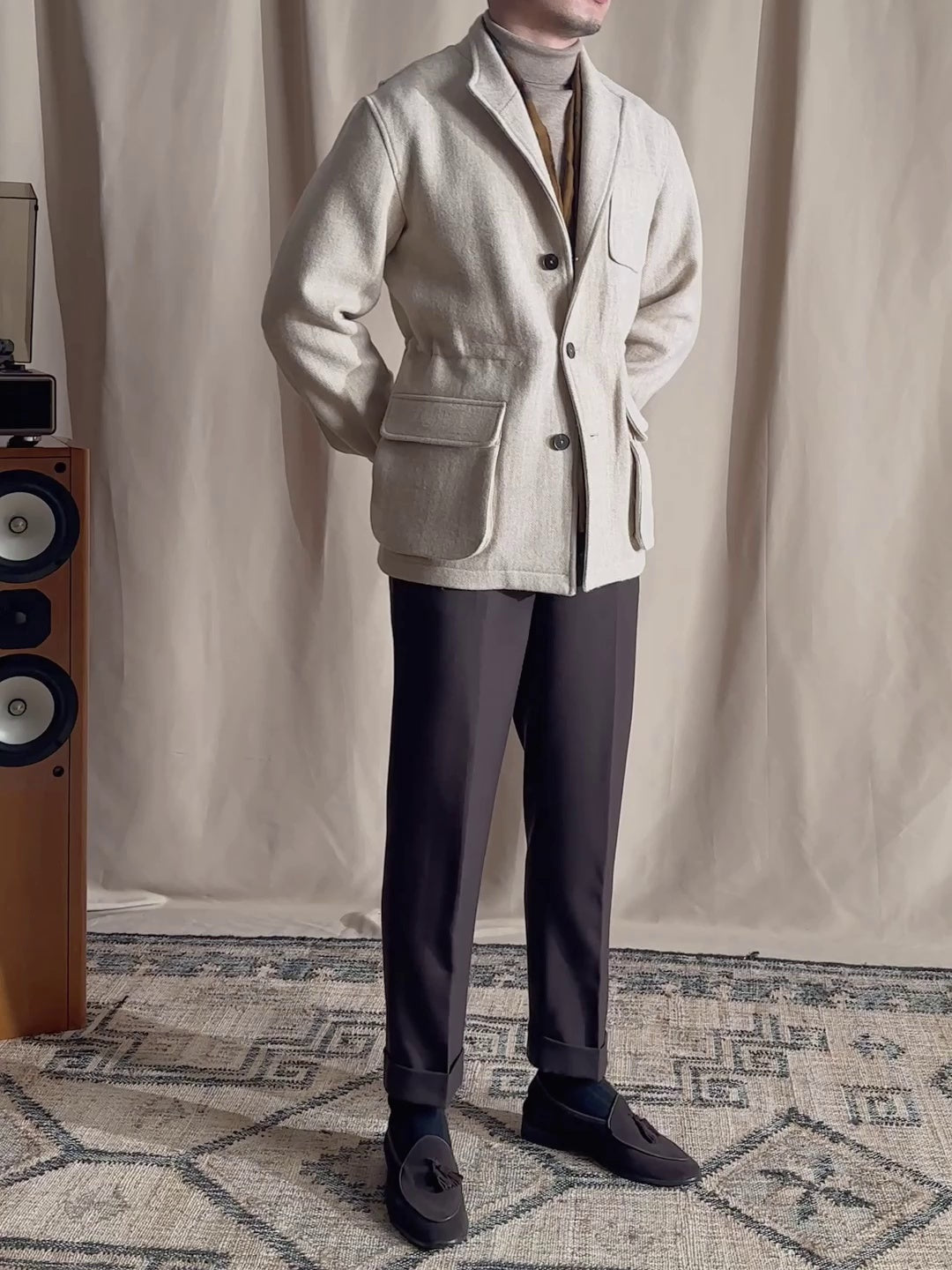 Retro Warm Tweed Jacket with Lapel, British Safari Jacket, Teda