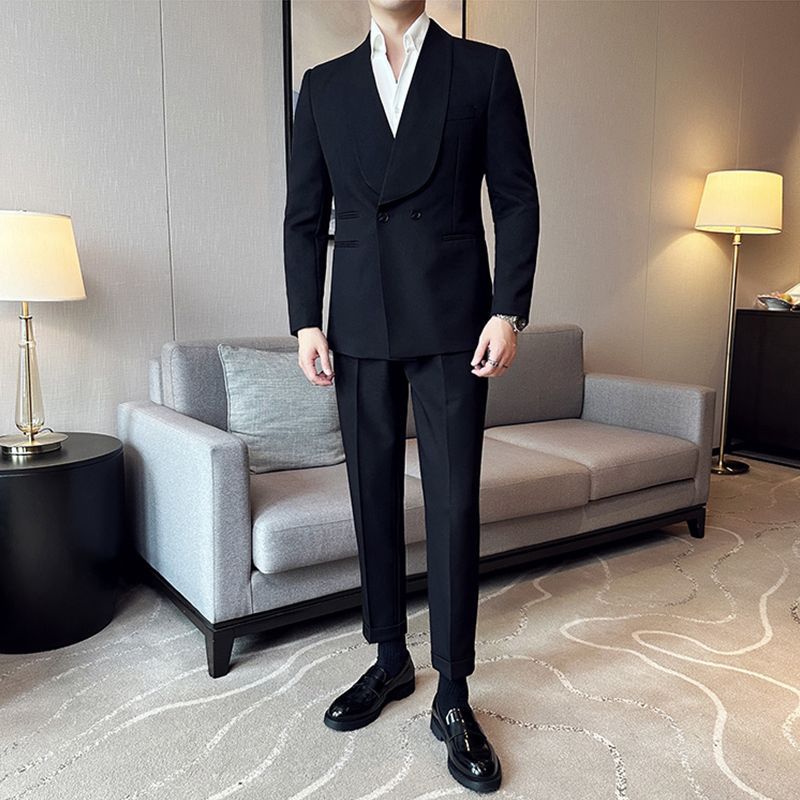 Men's Casual Suit Double Breasted Green Collar