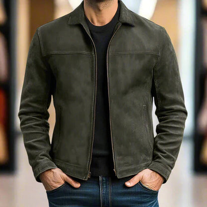 Men's Casual Leather Jacket with Lapel