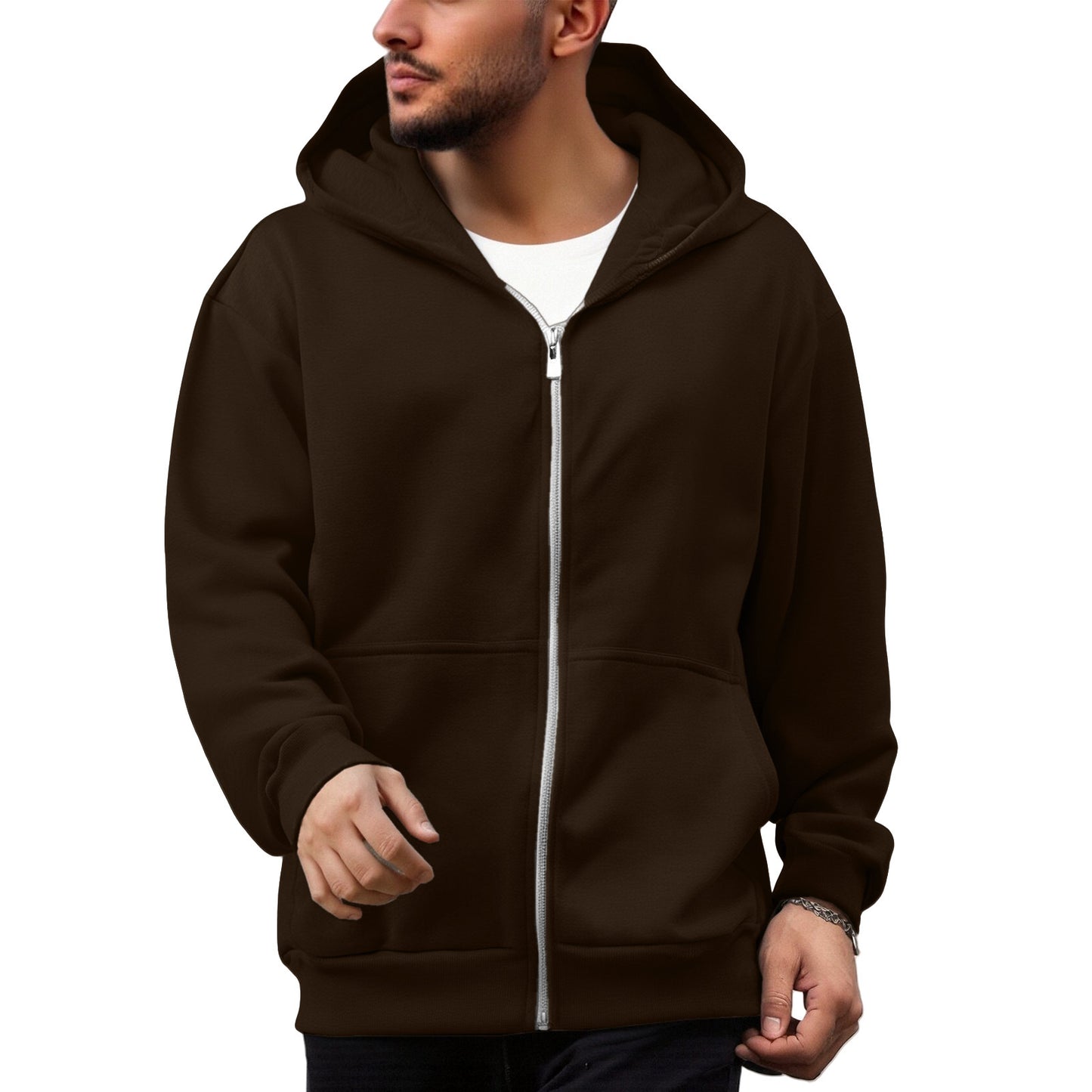 Men's Loose Sports and Leisure Hooded Zipper Sweatshirt