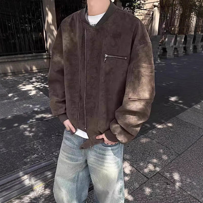 Mechanical Style Flying Motorcycle Leather Short Casual Baseball Jacket Men