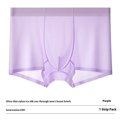 Ultra-thin Cool Ice Silk Breathable Traceless Transparent Hair Exposed Sexy Boxer