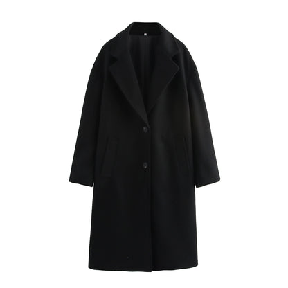 Women's Solid Color Polo Collar Baggy Coat