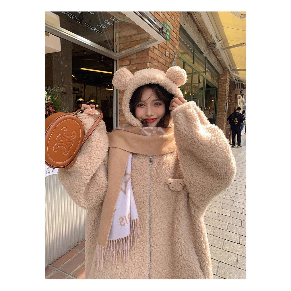 Lamb Wool Zipper Coat For Women